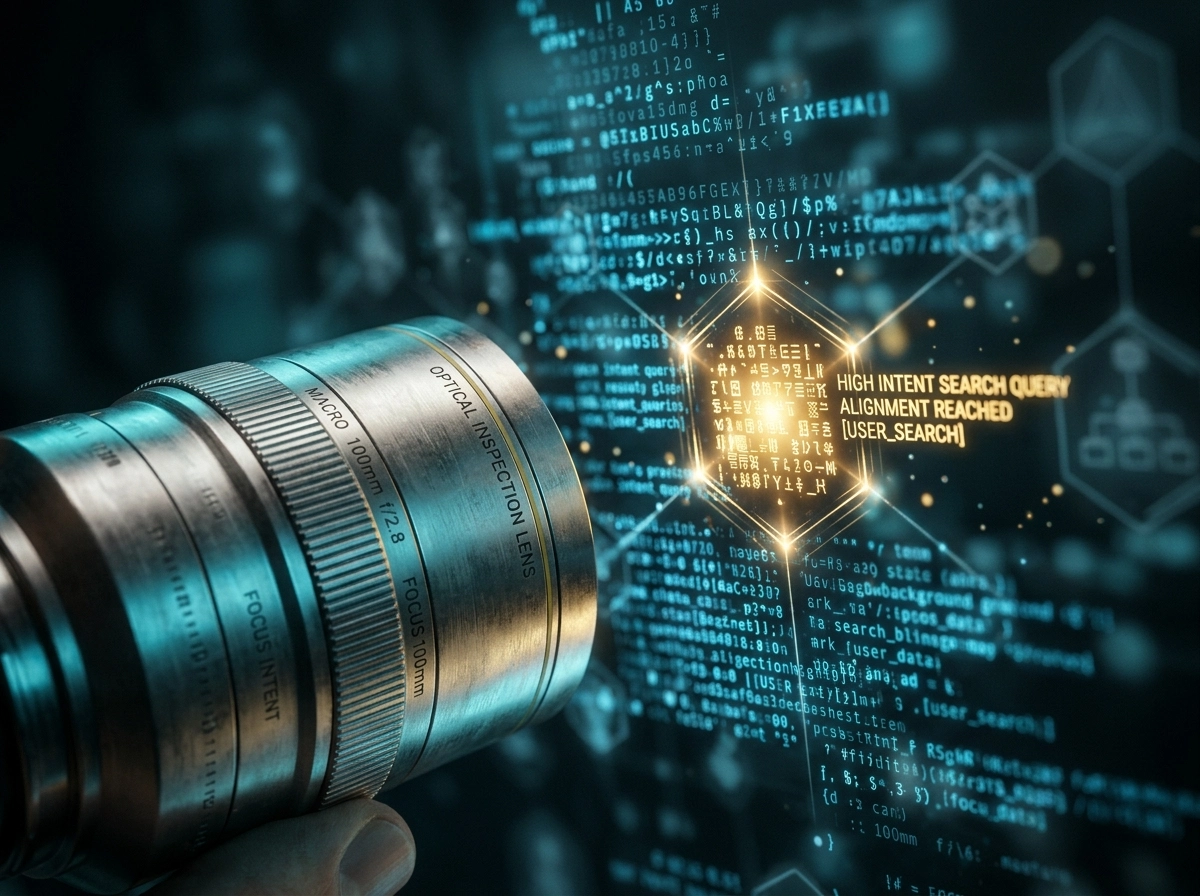Macro lens focusing on digital data to improve semantic search optimization.