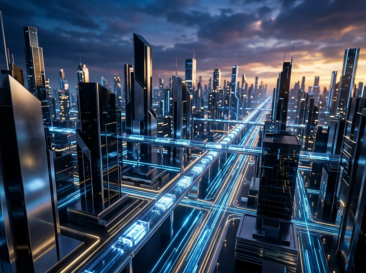 Futuristic city skyline representing advanced AI for writing blogs and innovative content tools.