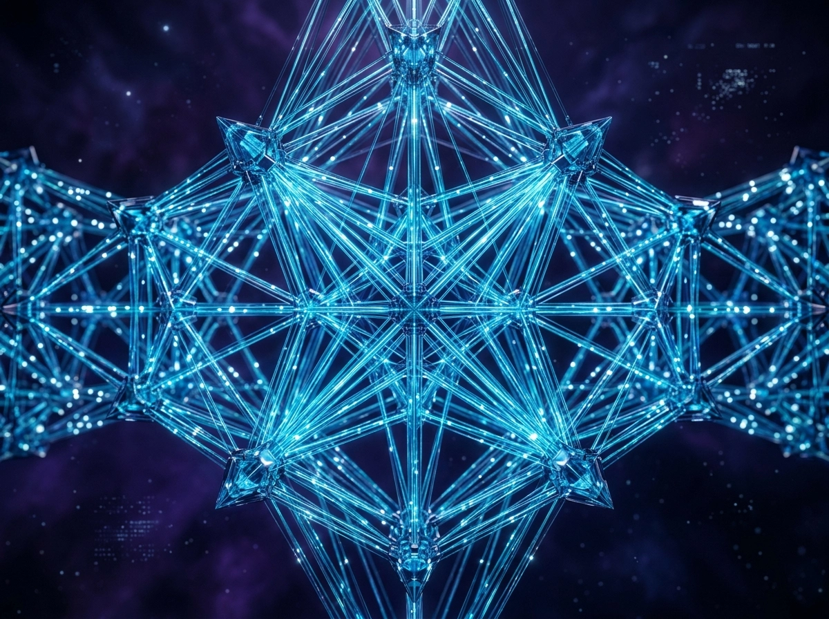 Glowing blue geometric structure representing automated blog writer AI technology.