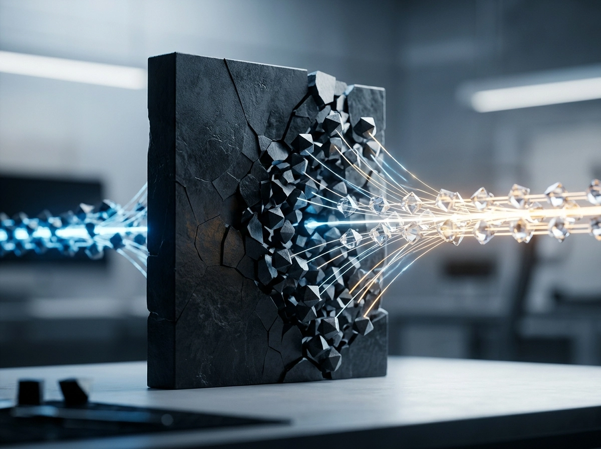 Abstract digital block transforming data, symbolizing an advanced ai content saas platform.