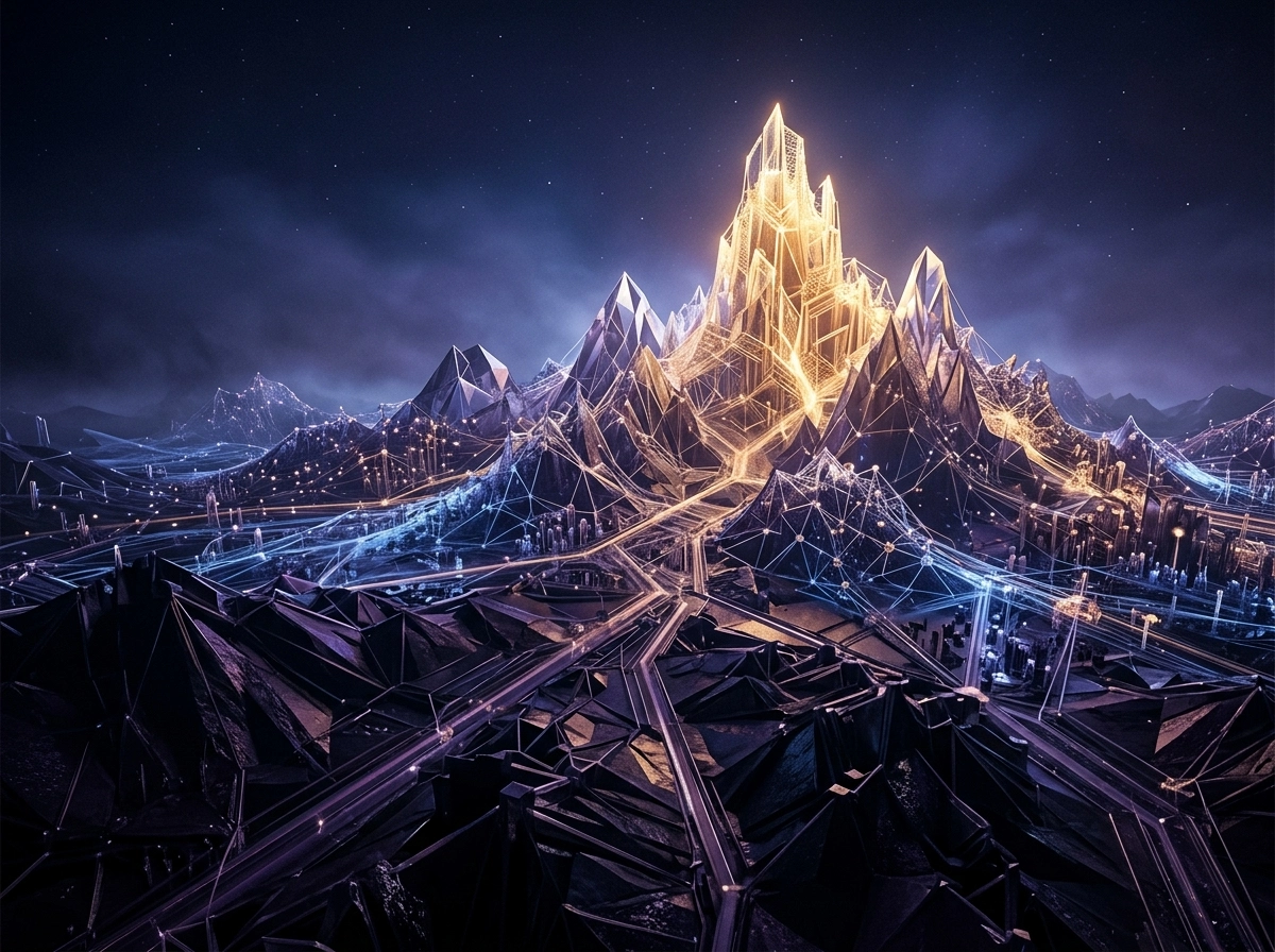 Abstract digital landscape representing the power of advanced AI content generation tools.