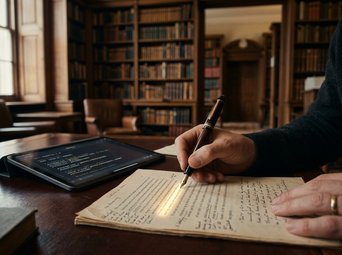 A writer using an AI article writer tool alongside manual edits to refine content for SEO growth.