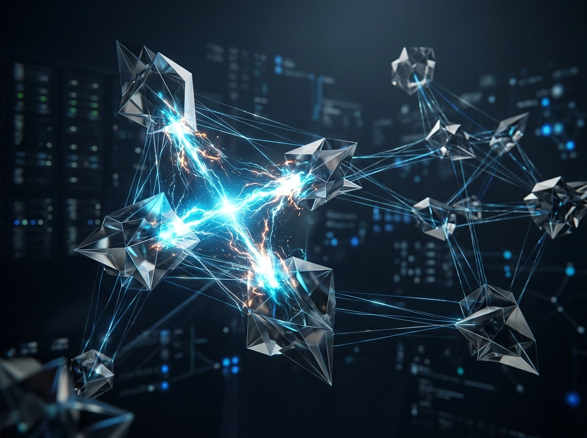 Abstract digital network representing AI content clustering strategy and topical authority.