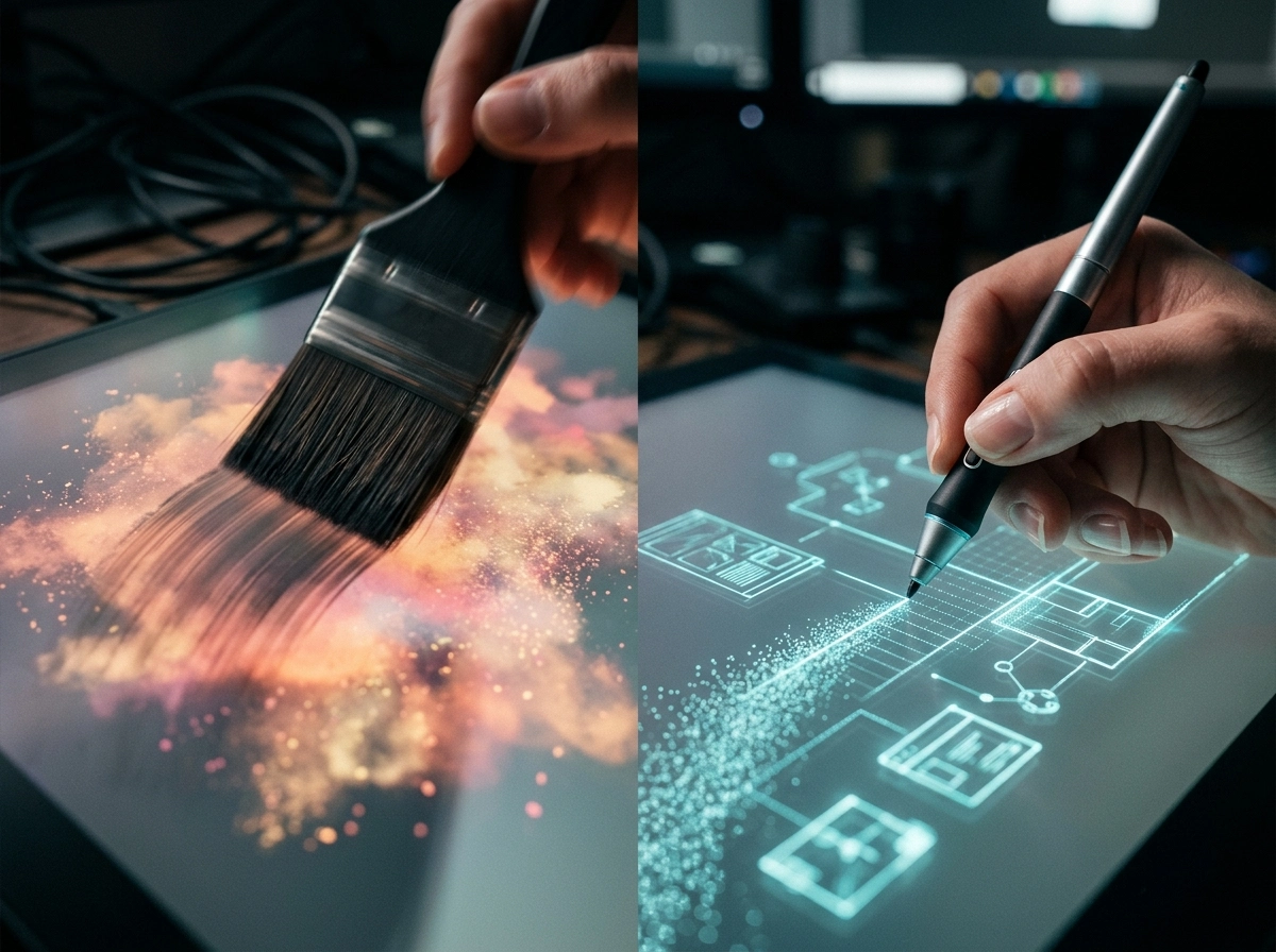 Close-up of hands using content automation tools and an SEO AI writer to craft digital content.