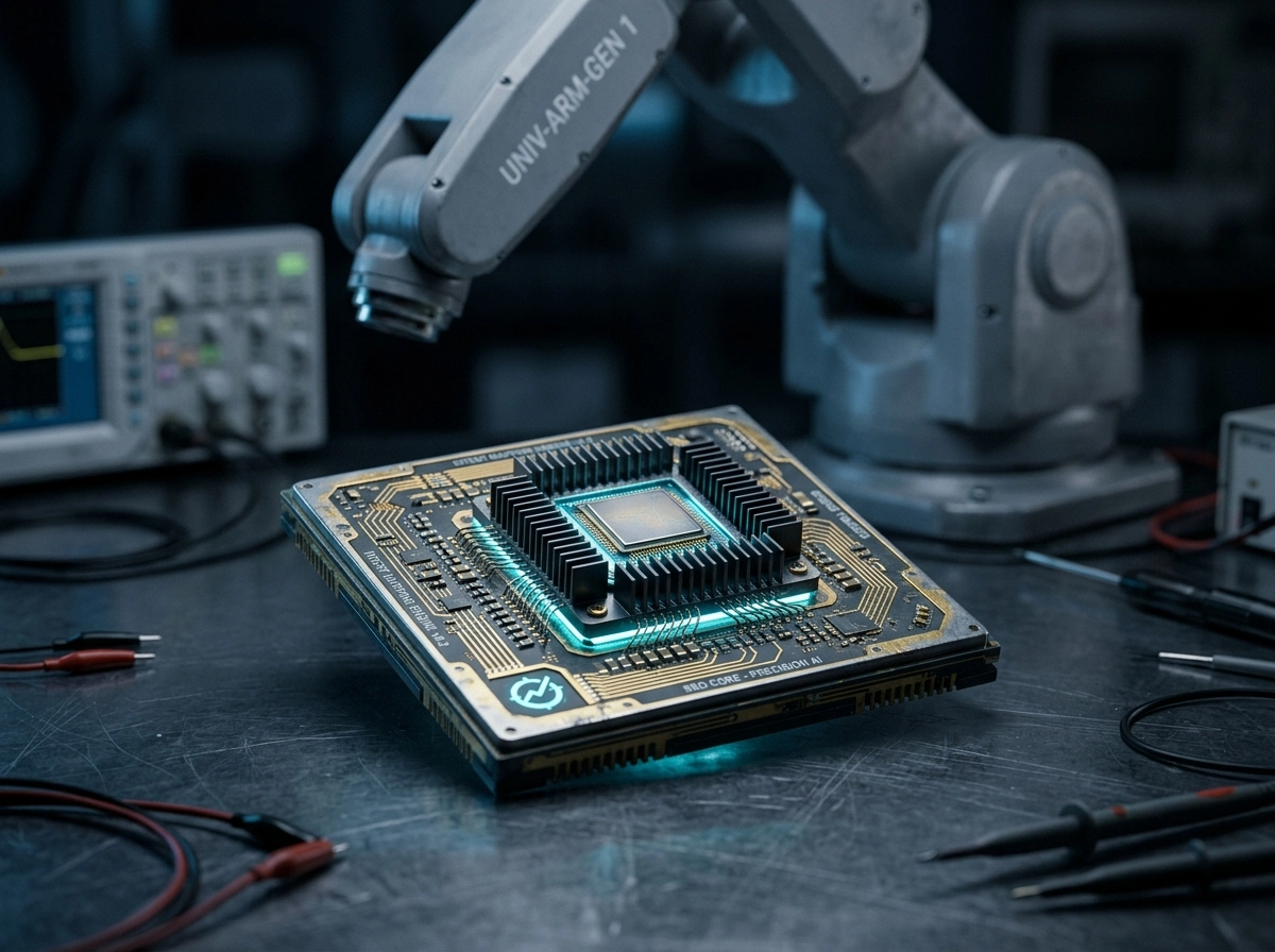 A robotic arm working on a circuit board, symbolizing advanced ai writing tools and seo automation.