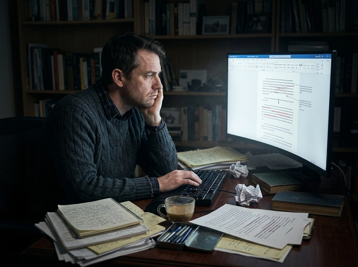 Man using an AI writer generator to improve his content creation workflow.