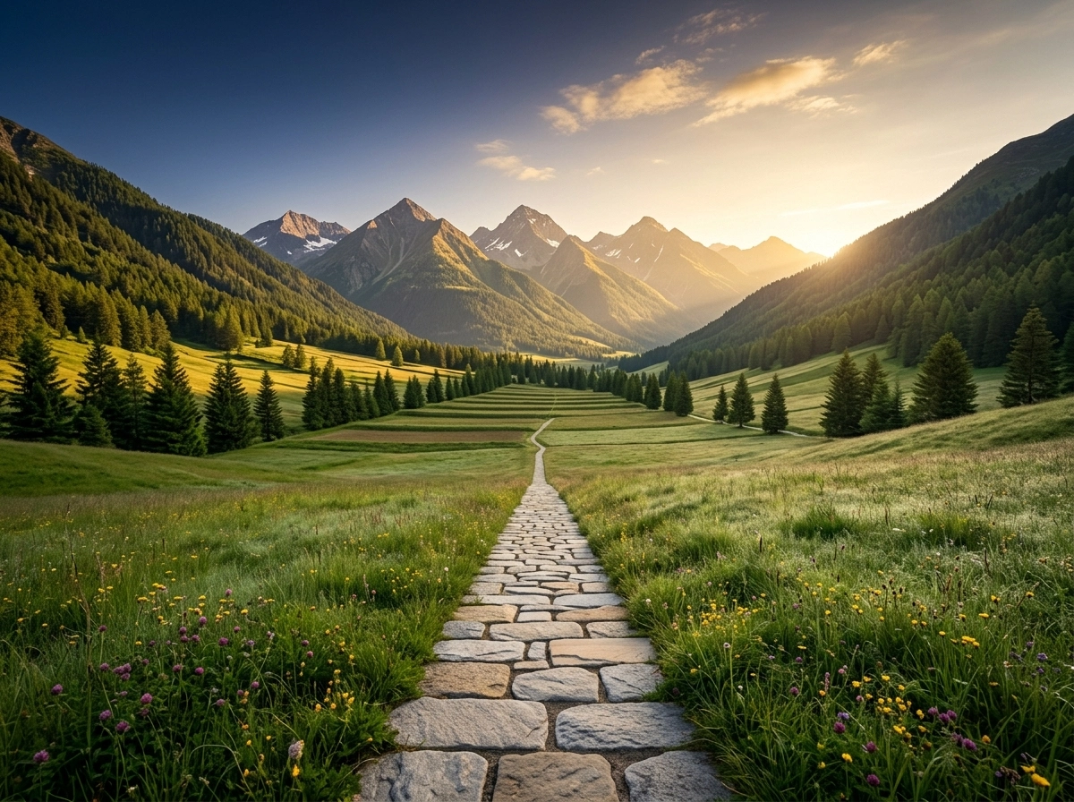 Stone path leading to mountains, representing automated seo blog writer success for niche site seo.