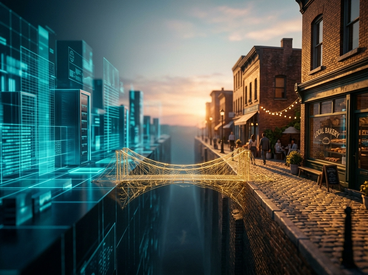 Digital bridge connecting data to a local bakery, using an ai powered blog generator for local seo.