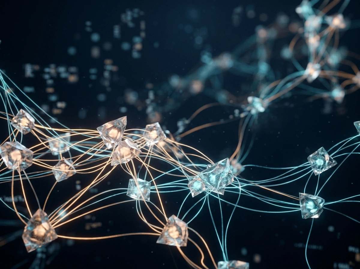 Abstract digital network representing smart content generation and ai writing tools for seo.