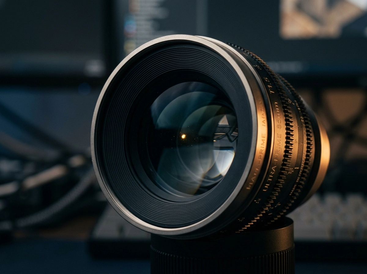 A close-up of a camera lens, representing the focus needed when using an seo ai writer for content.