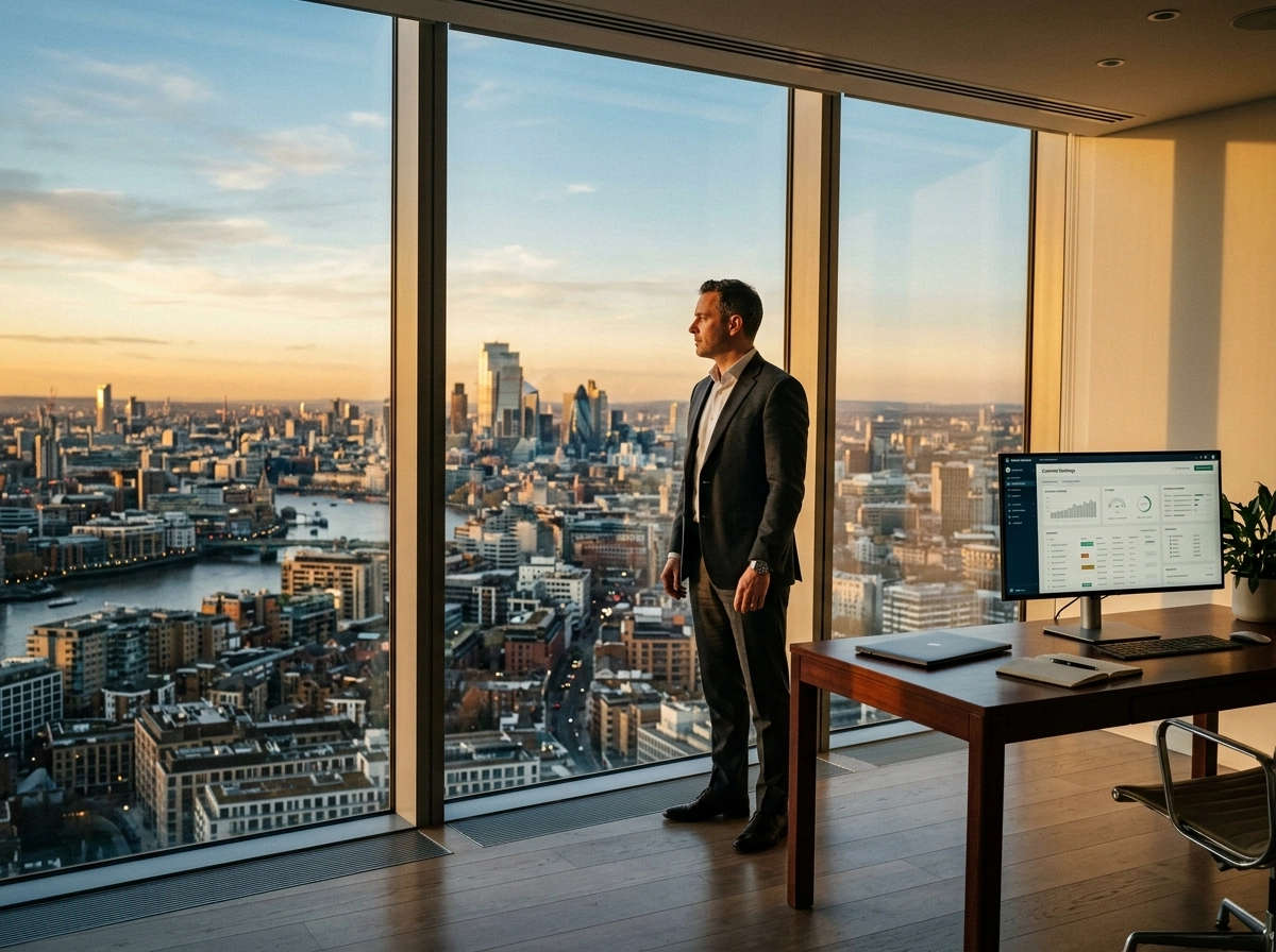 Executive using seo content writing software to monitor site performance.