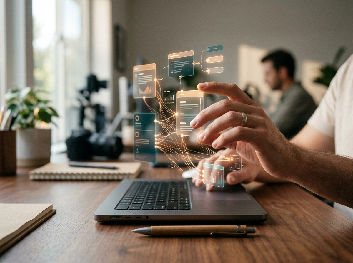 Person using an AI seo content generator to streamline content strategy and improve efficiency.