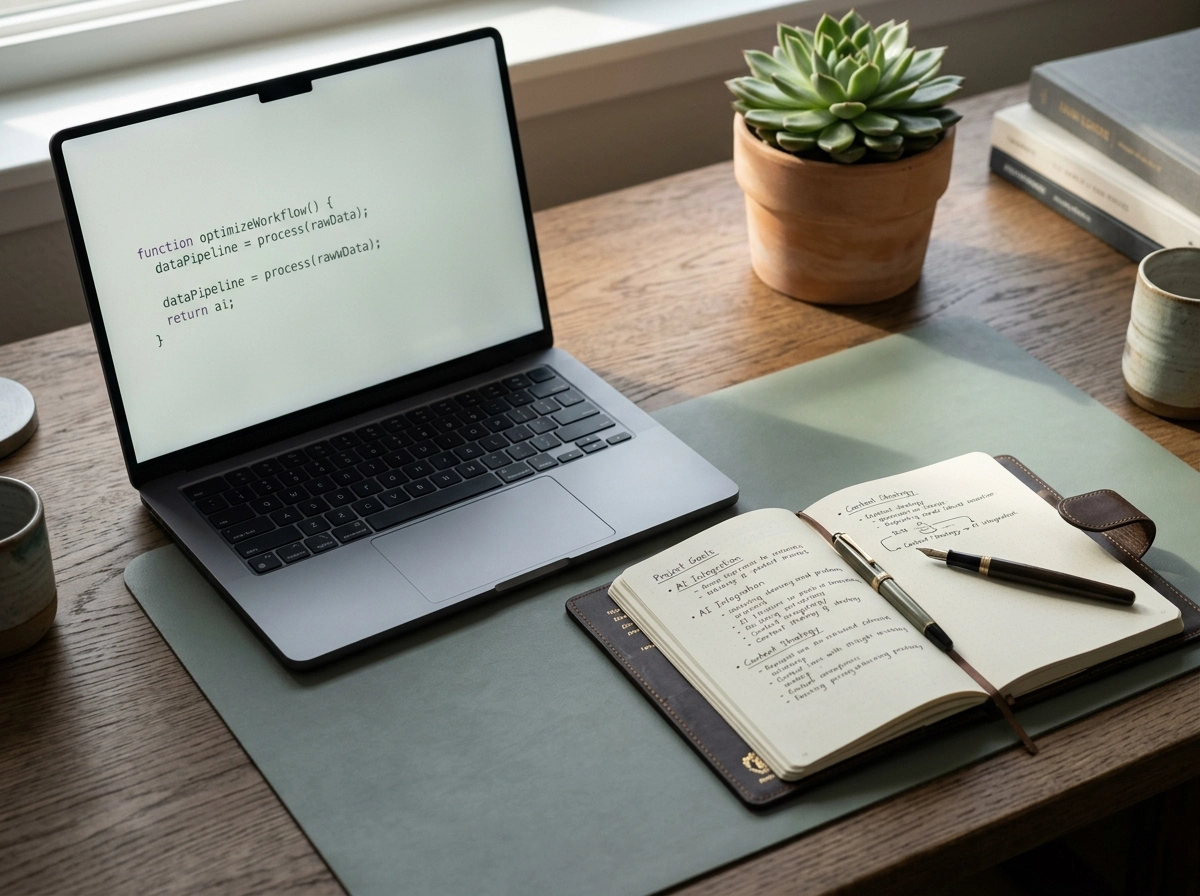 Laptop showing code for an ai seo article writer to scale content production.