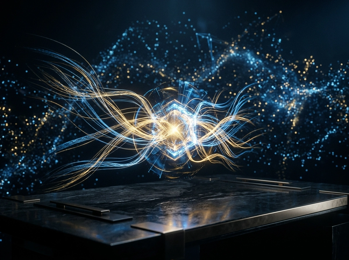 Abstract light waves representing semantic seo strategy in an ai writing tool.