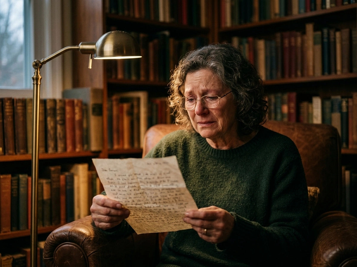 A woman reading a handwritten letter, highlighting the lack of human emotion in an ai content generator.