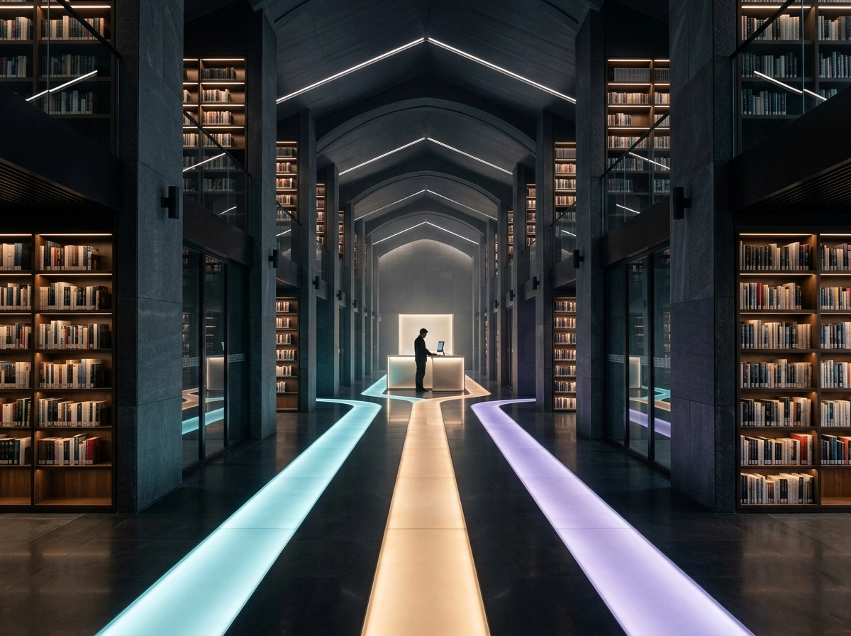 A modern library with an AI blog writing platform concept for better user engagement and time on page.