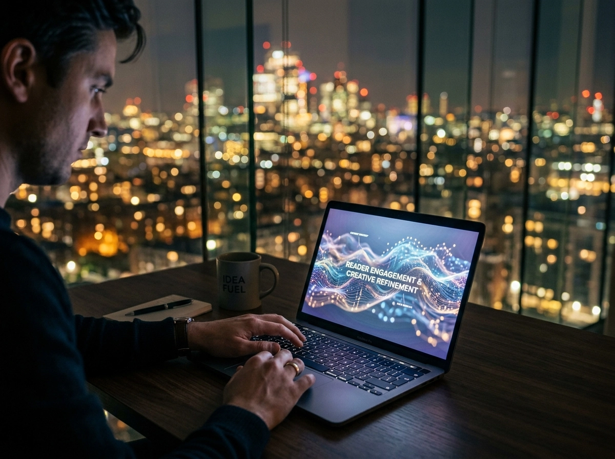 A person using an AI content generator to improve reader engagement and average time on page metrics.