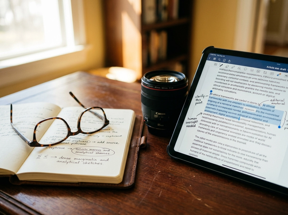 A tablet showing AI writing software, highlighting the need for human oversight in automated content creation.