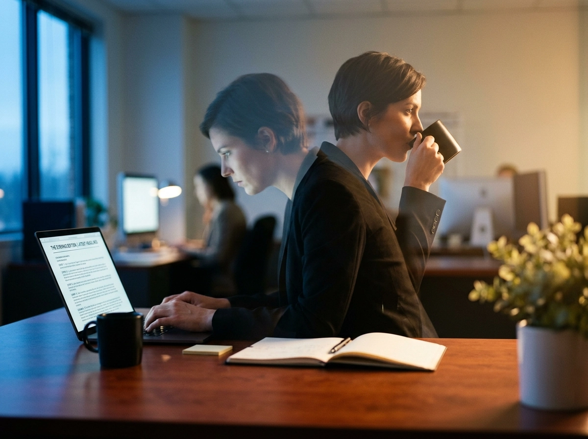 A woman working on a laptop, illustrating editorial workflow automation with an ai blog writer.