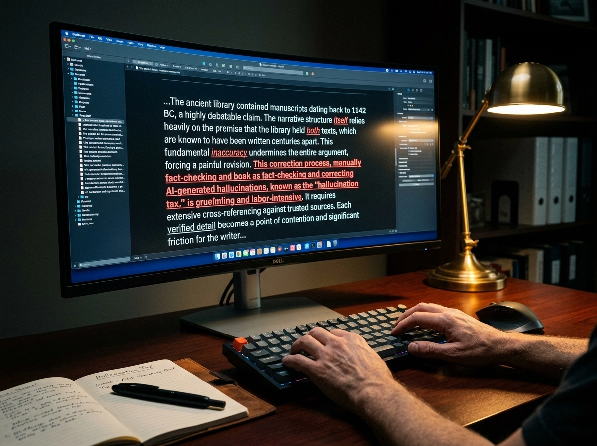 Writer editing AI text generator for blogs to fix hallucinations and reduce the hidden costs of content.