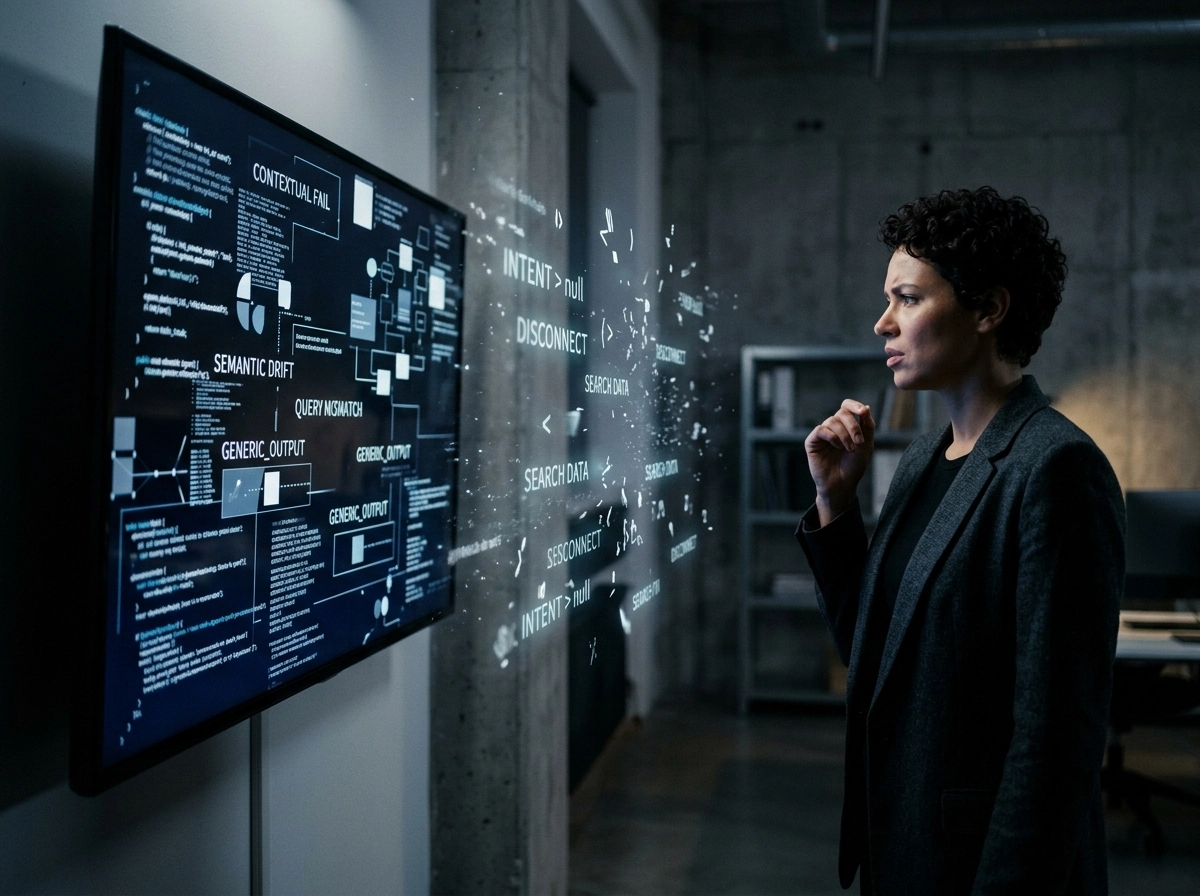 Professional analyzing data on a screen to fix generic output in an AI content automation workflow.