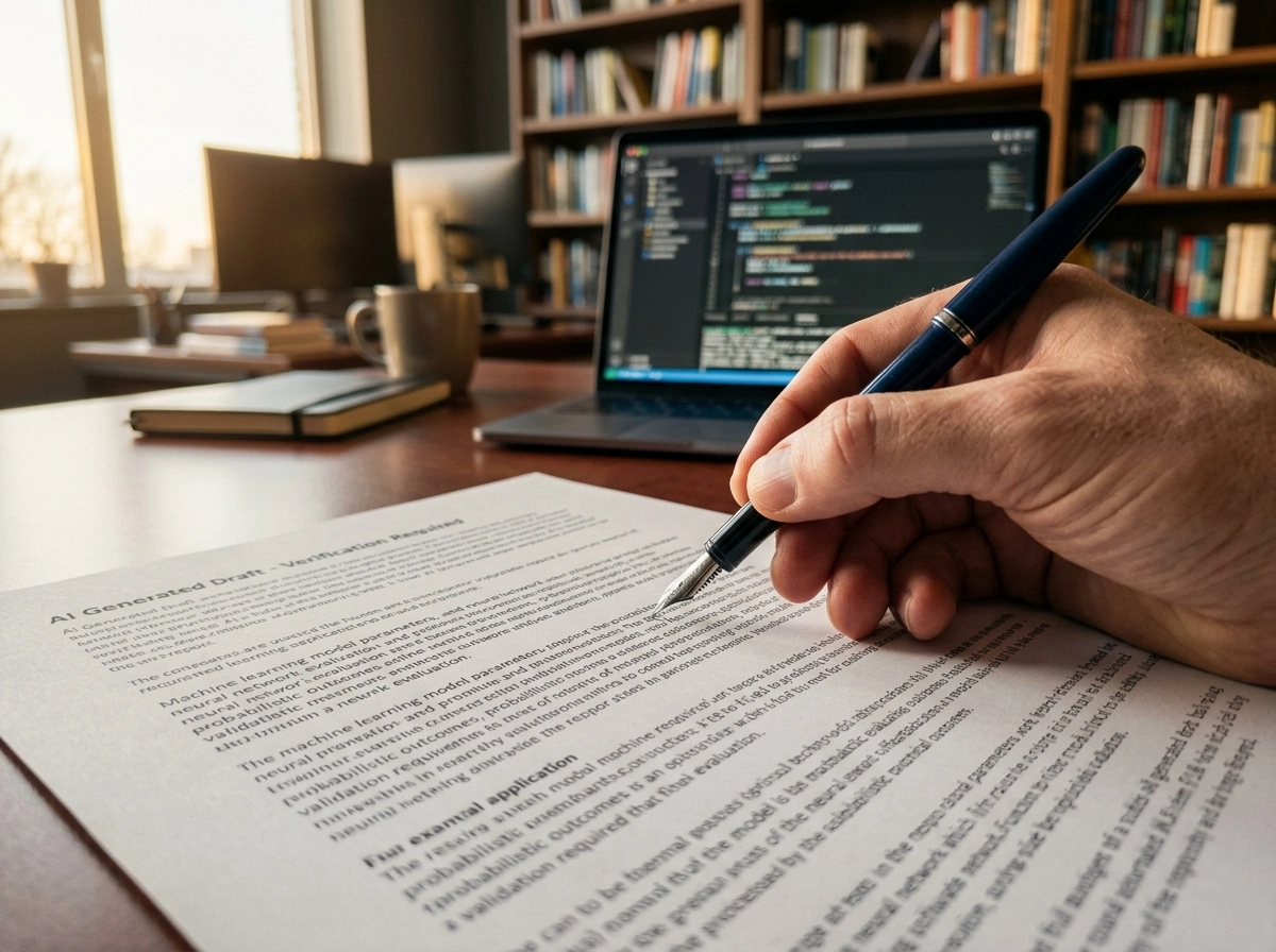 Hand editing AI content SaaS draft to ensure accuracy and fix automated content errors.