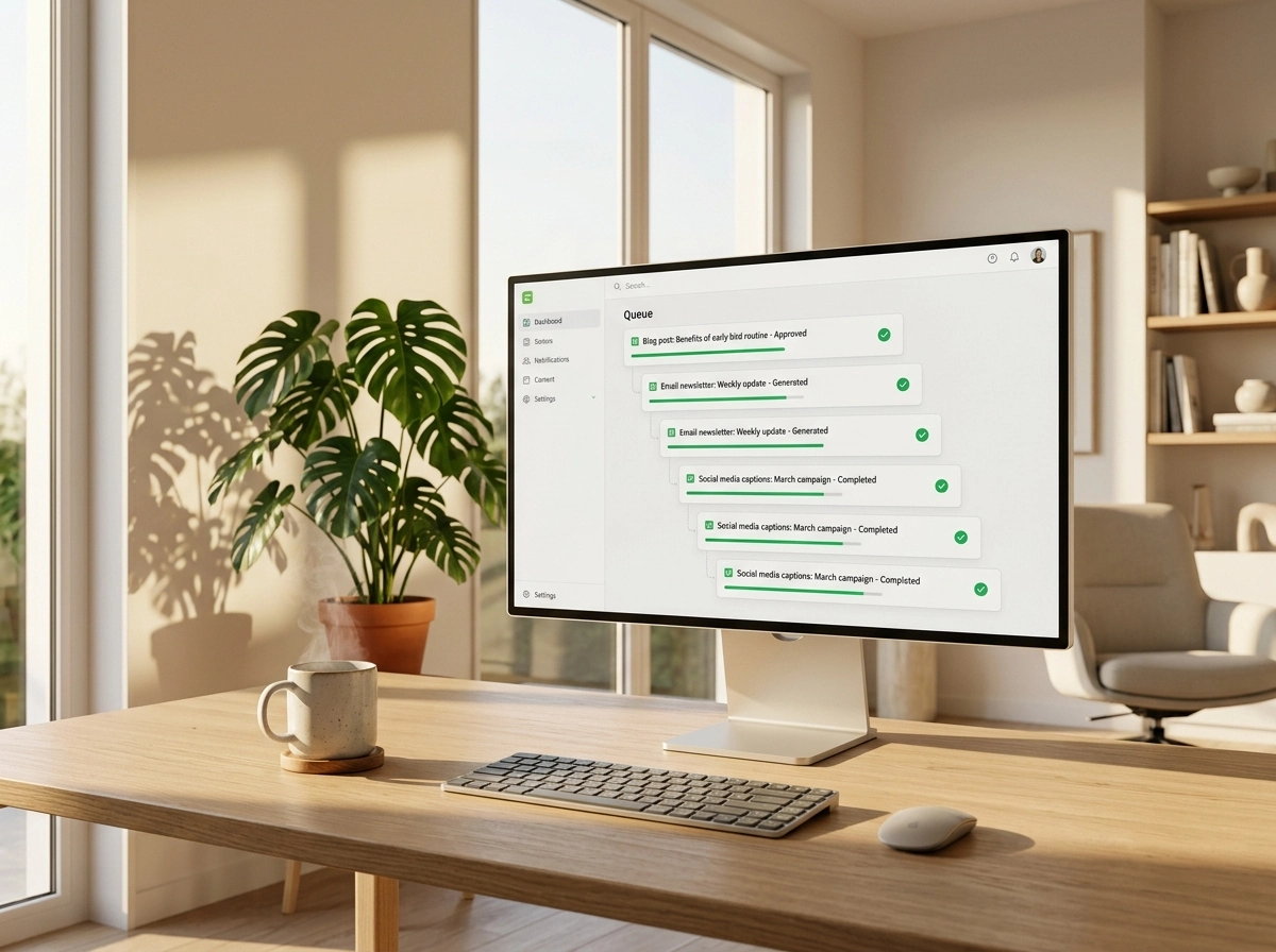 Computer screen showing an automated publishing workflow for content.