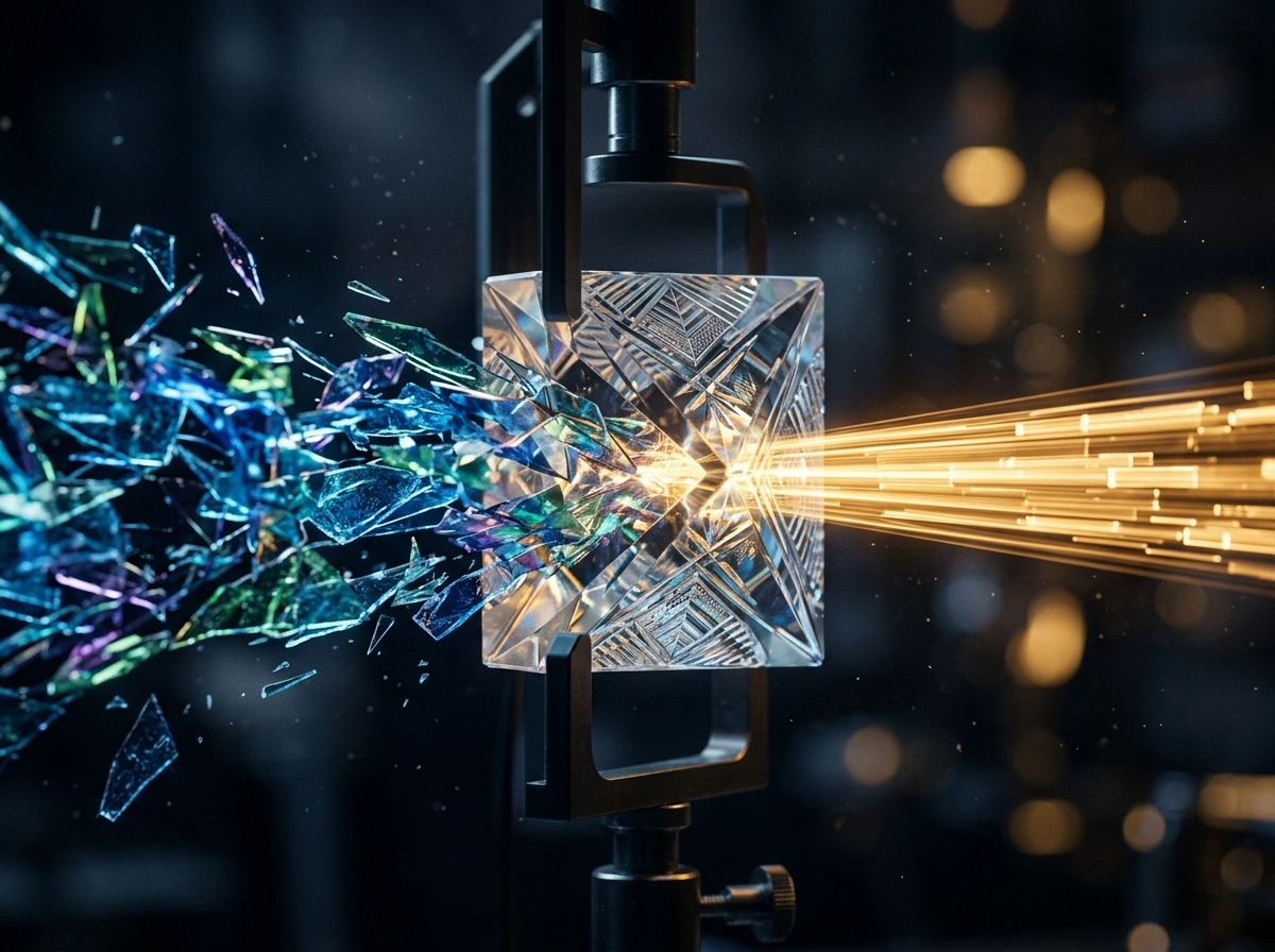 A crystal prism shattering, representing the complexity of ai content generation.