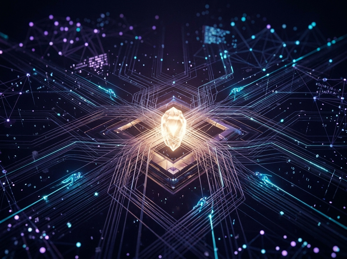 Glowing digital circuit board representing an advanced seo ai generator for organic search growth.