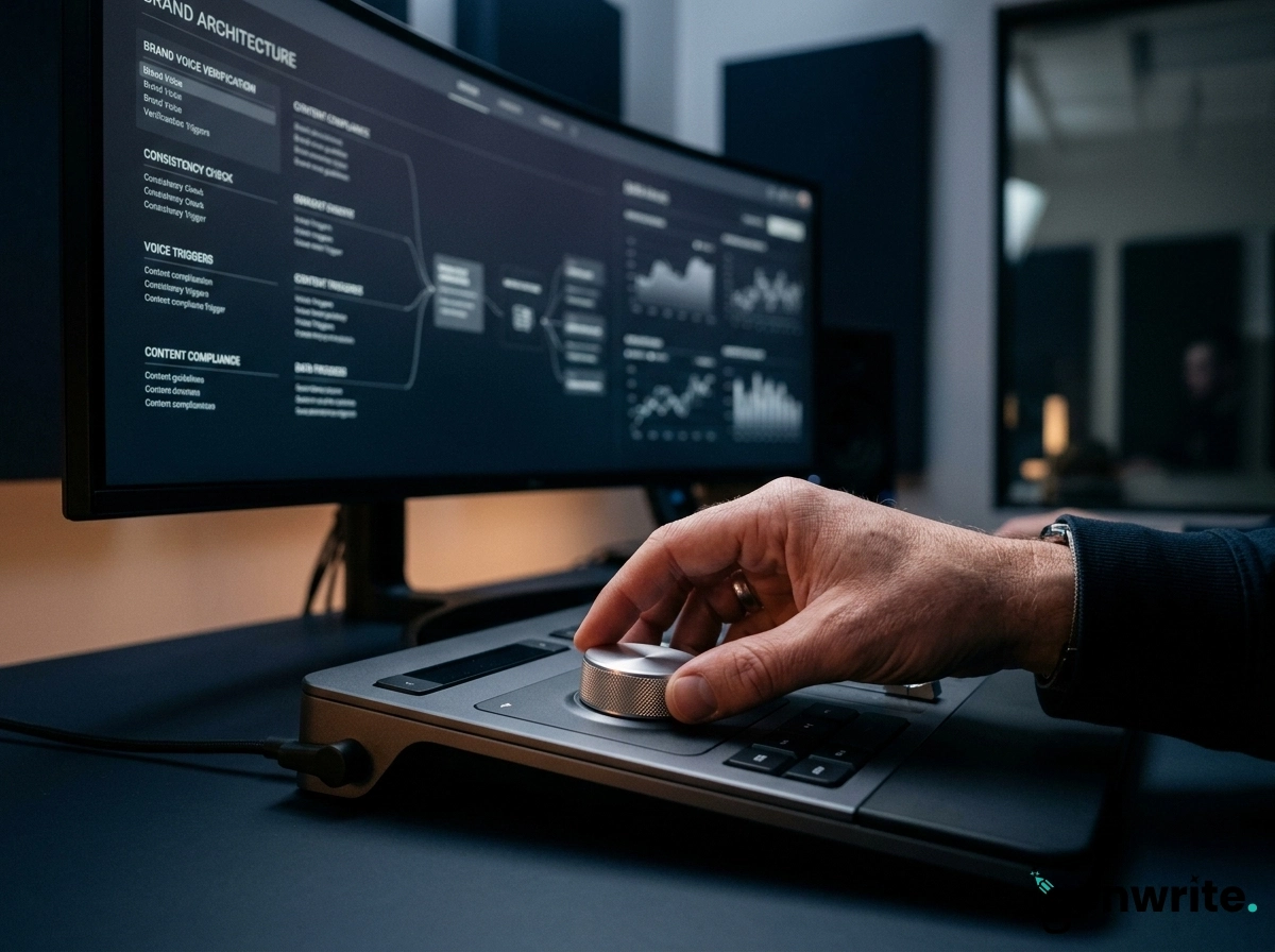 Marketer using AI copywriting software to optimize content production and marketing workflows.