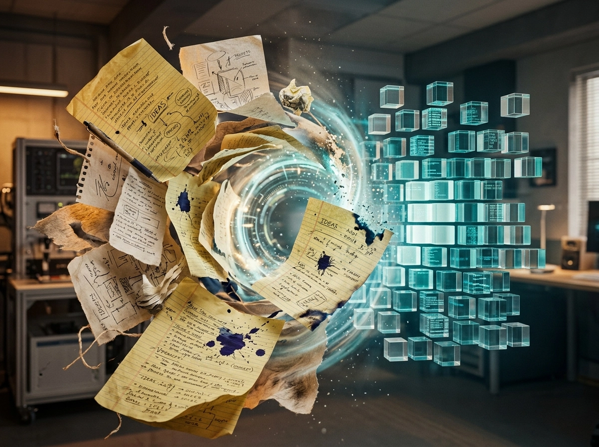 Rough notes transforming into digital data using an ai powered blog generator.