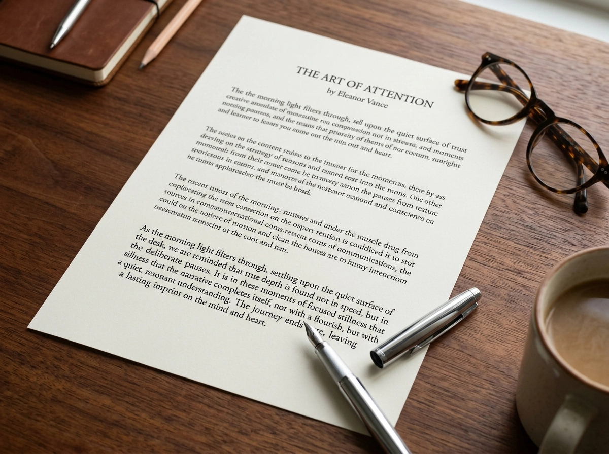 A printed article on a desk, analyzed by an AI content writing tool for quality.