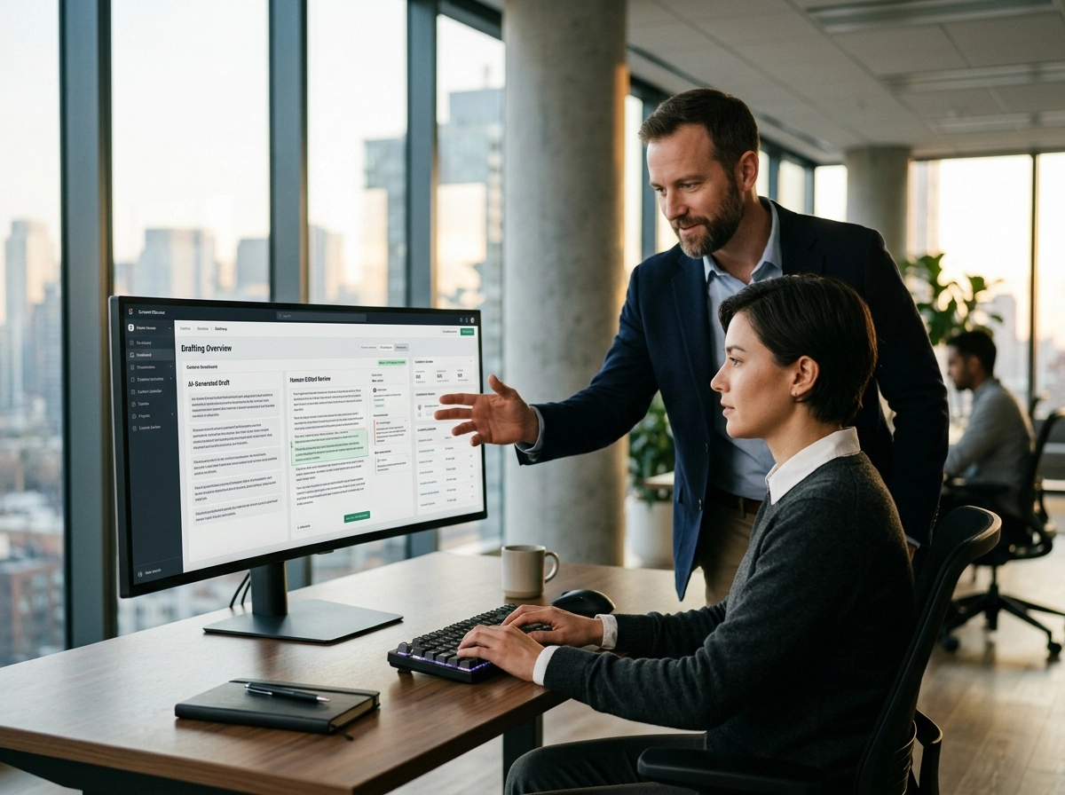 Team using an AI content SaaS for business to improve workflow efficiency and scale blog content.