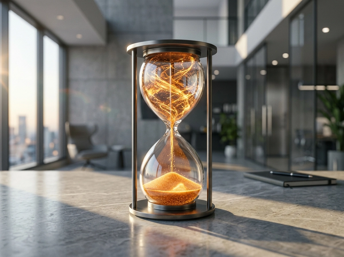 Hourglass with glowing sand representing an automated seo platform for efficiency.