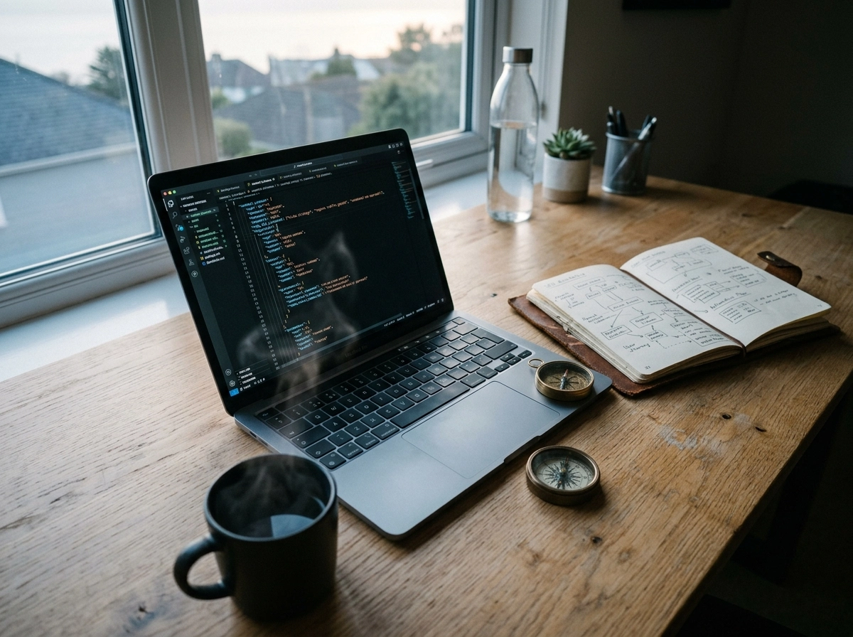 Laptop showing code for an SEO optimized AI content generator to automate content creation.