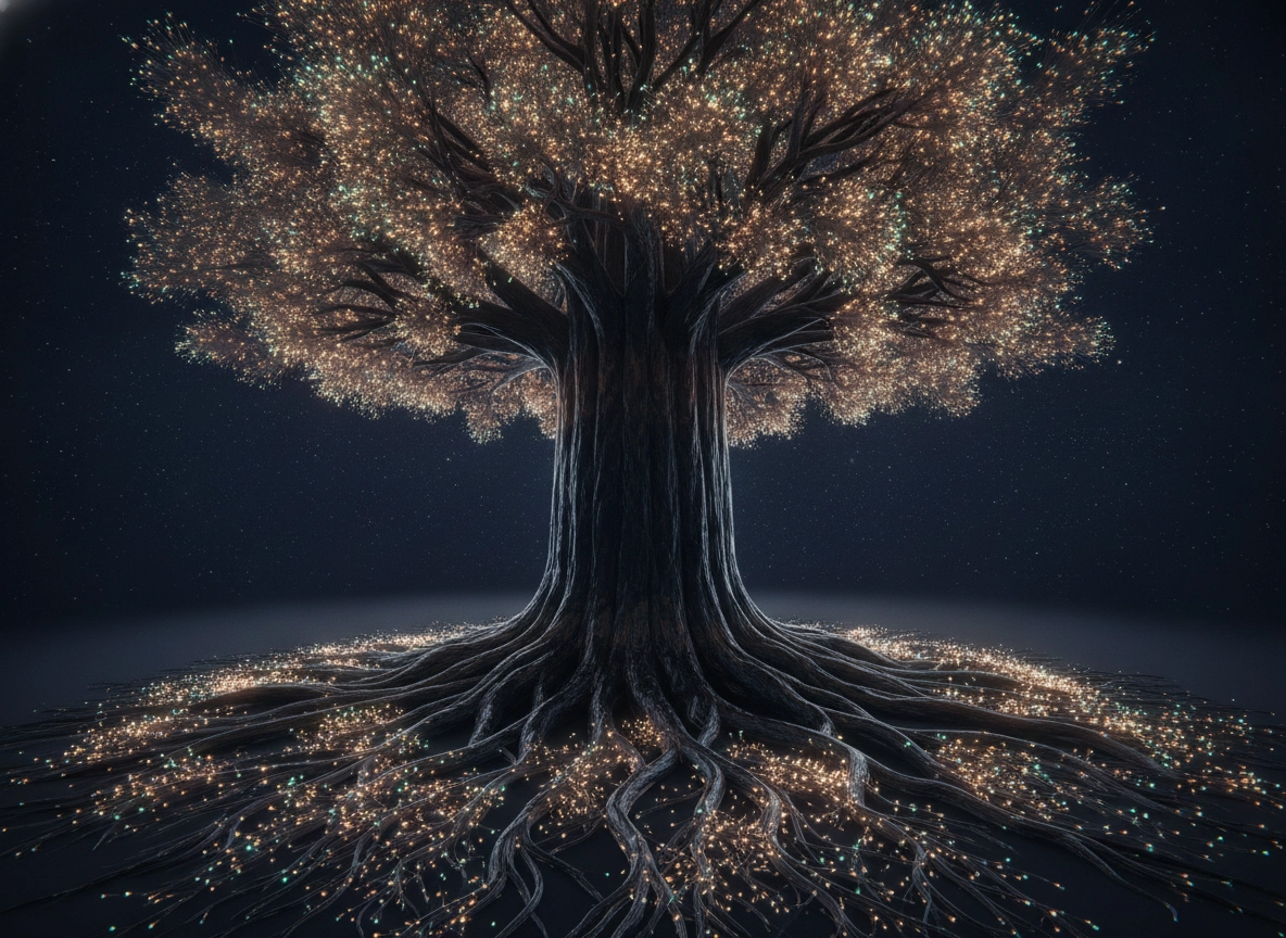 A glowing tree representing topical authority and semantic search strategy.