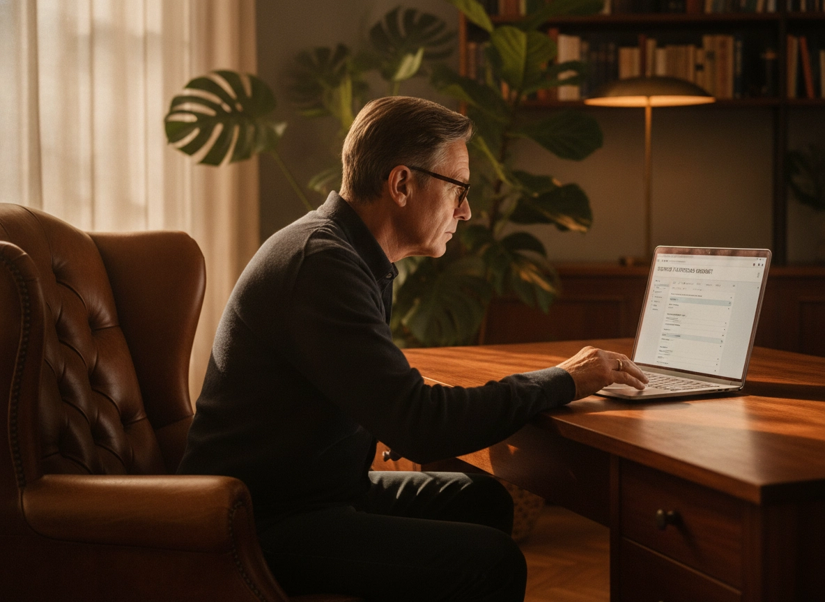 An editor using a laptop for human-in-the-loop writing and SEO content production.