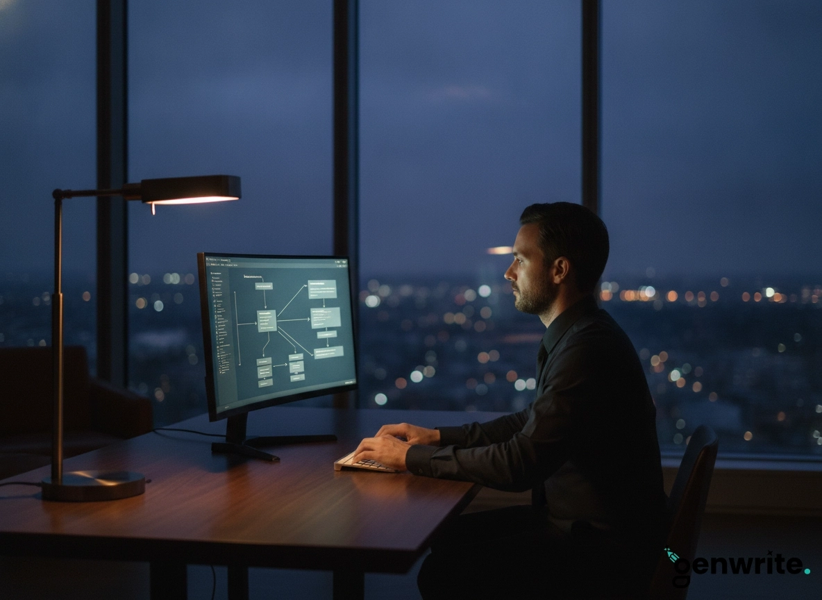 A professional using GenWrite, the best AI writer for blogs, in a modern office.