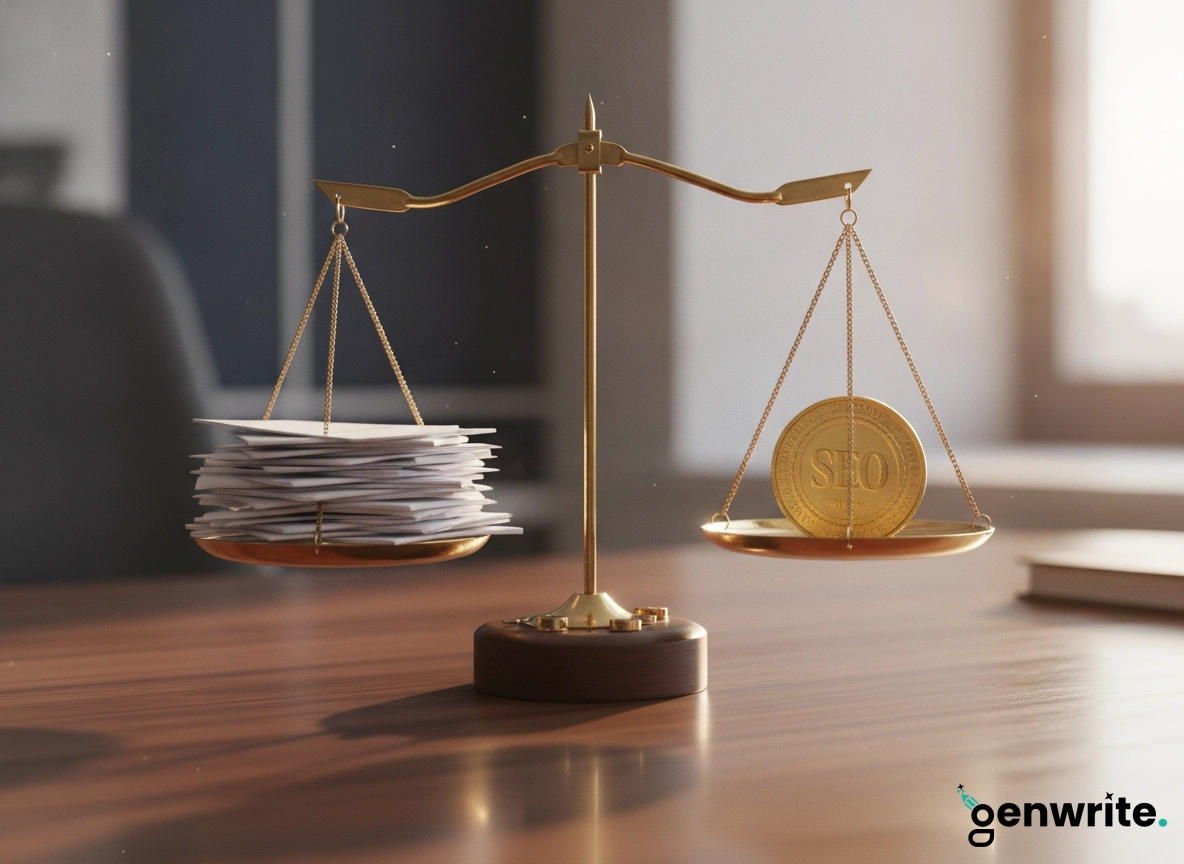 A scale comparing content generation software in a GenWrite vs GravityWrite tool head to head comparison.