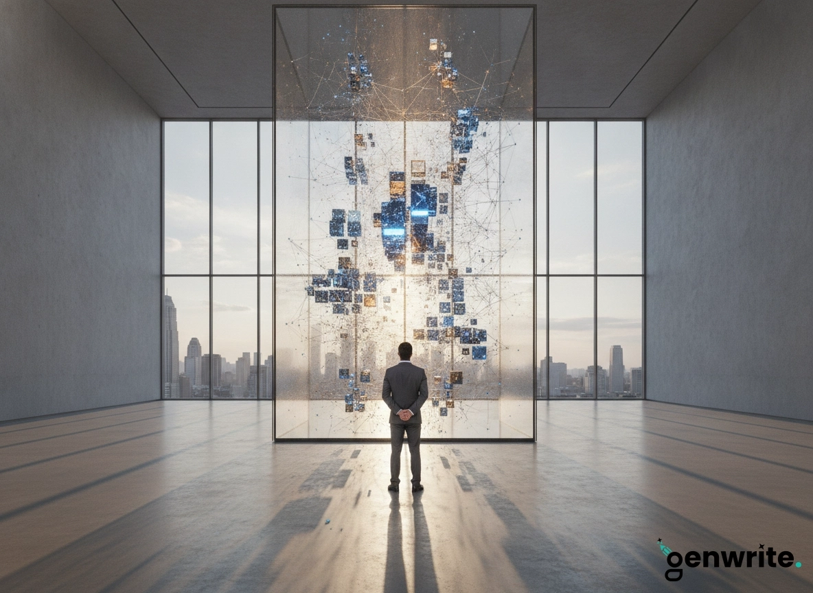 A professional using an ai seo blog writer tool for advanced ai seo optimisation in a modern office.
