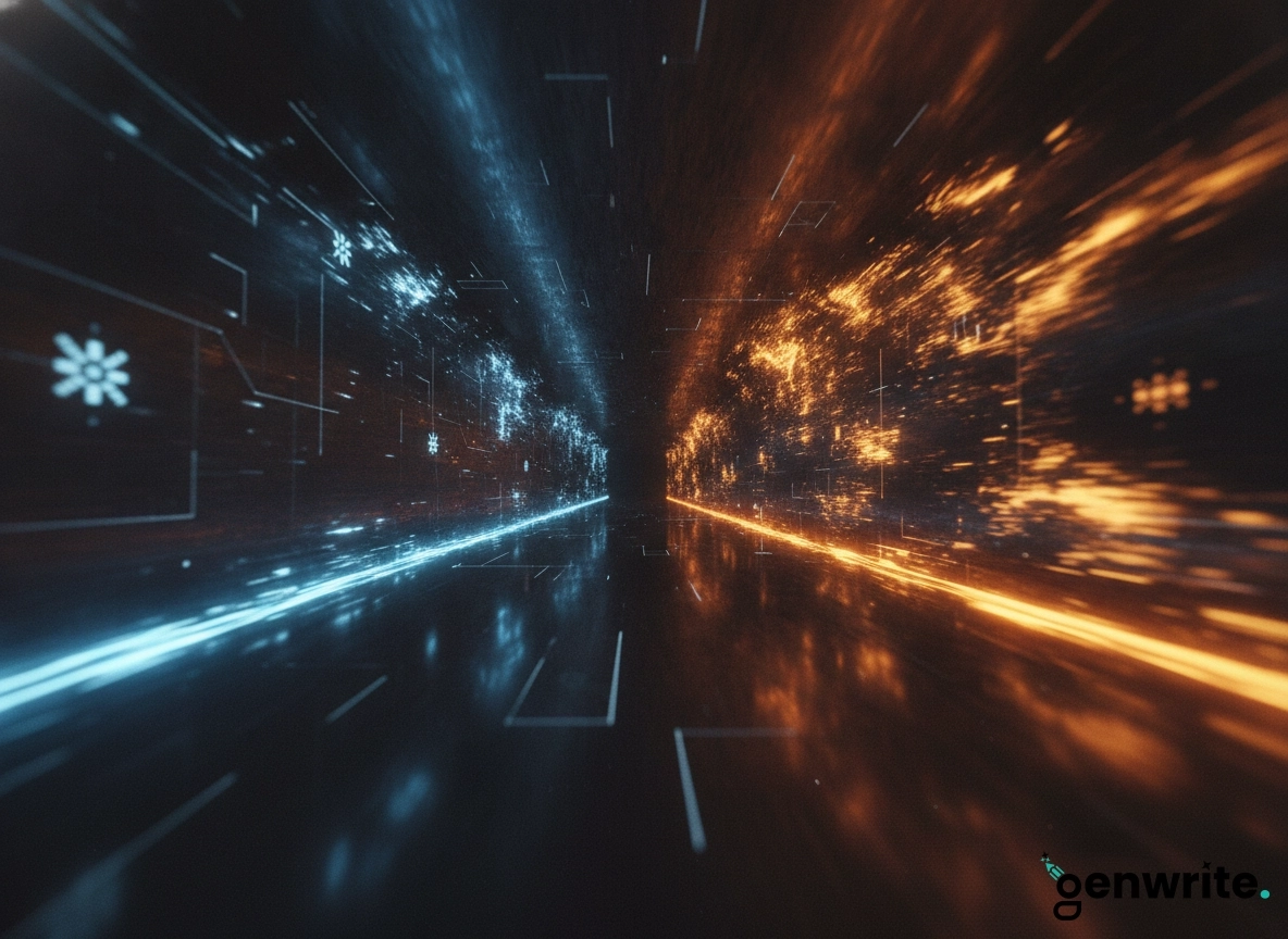 Abstract digital tunnel representing the best AI SEO blog generator technology and data flow.