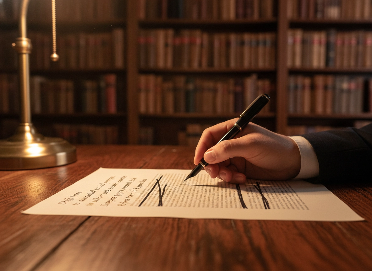 Hand editing a document with a pen, showcasing the precision of our AI writing editor for better SEO.