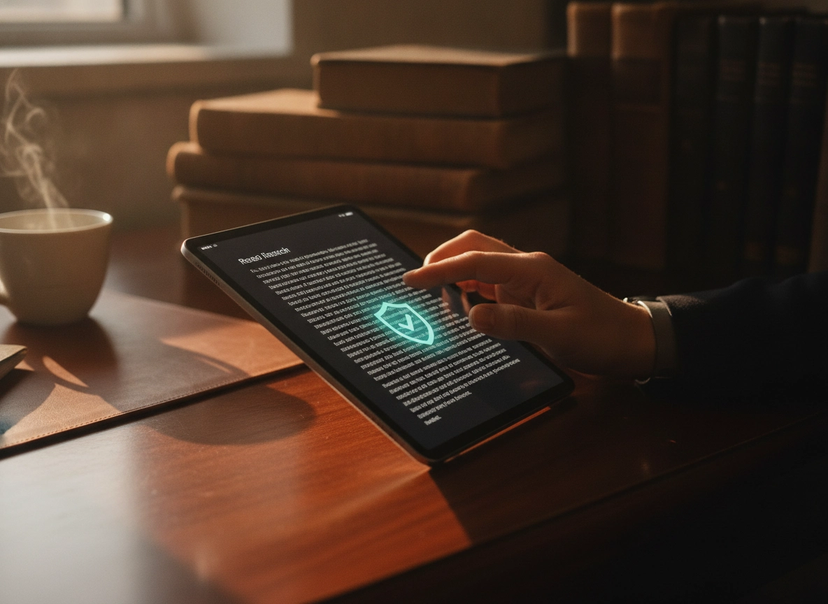 A person using a tablet to review content from an seo friendly content generator.