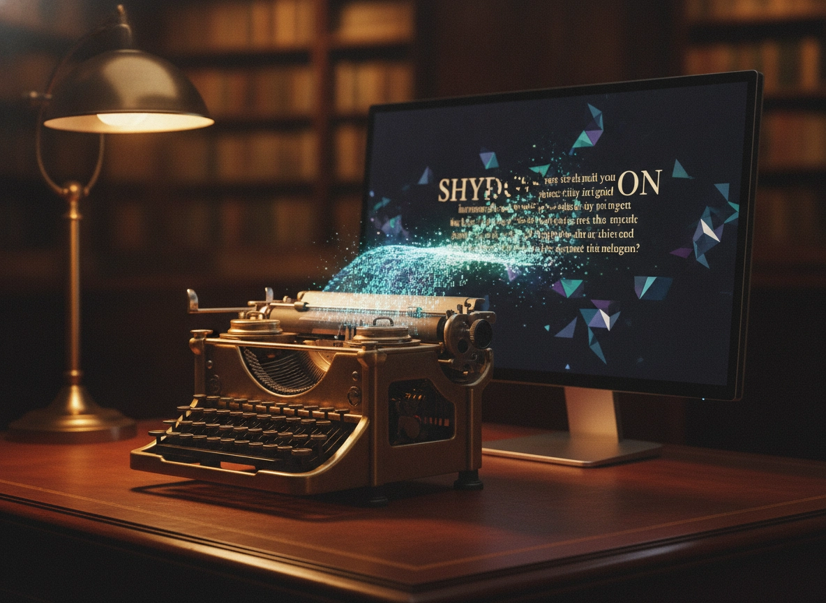 Vintage typewriter digitizing text onto a screen, using an ai article generator.