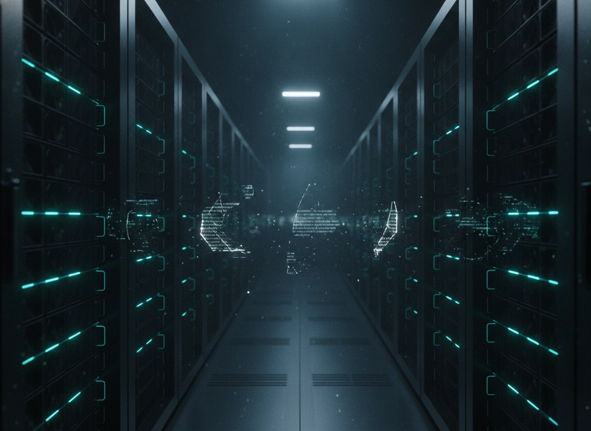Server room with digital data, representing an AI SEO article writer for automated blog drafting.