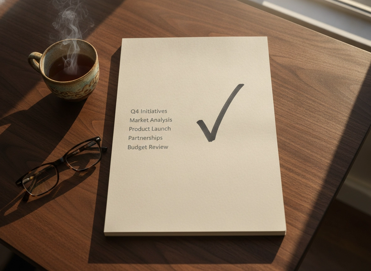 A checklist on a desk, representing tasks for an AI content marketing tool.
