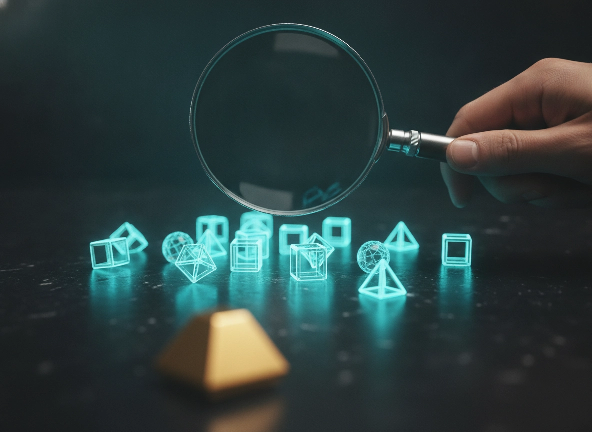 Hand holding magnifying glass over glowing shapes, representing the best seo tools for content writing.