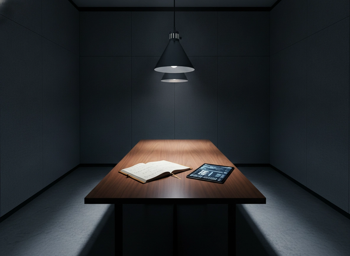 Tablet showing automated blog performance data on a desk in a dark room.