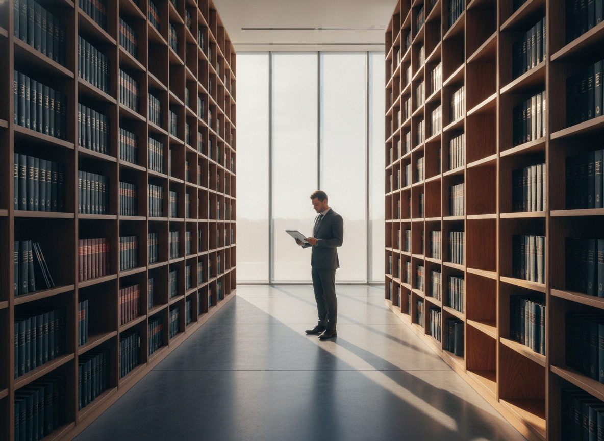 Man using an AI powered blog generator in a library to improve content automation accuracy.