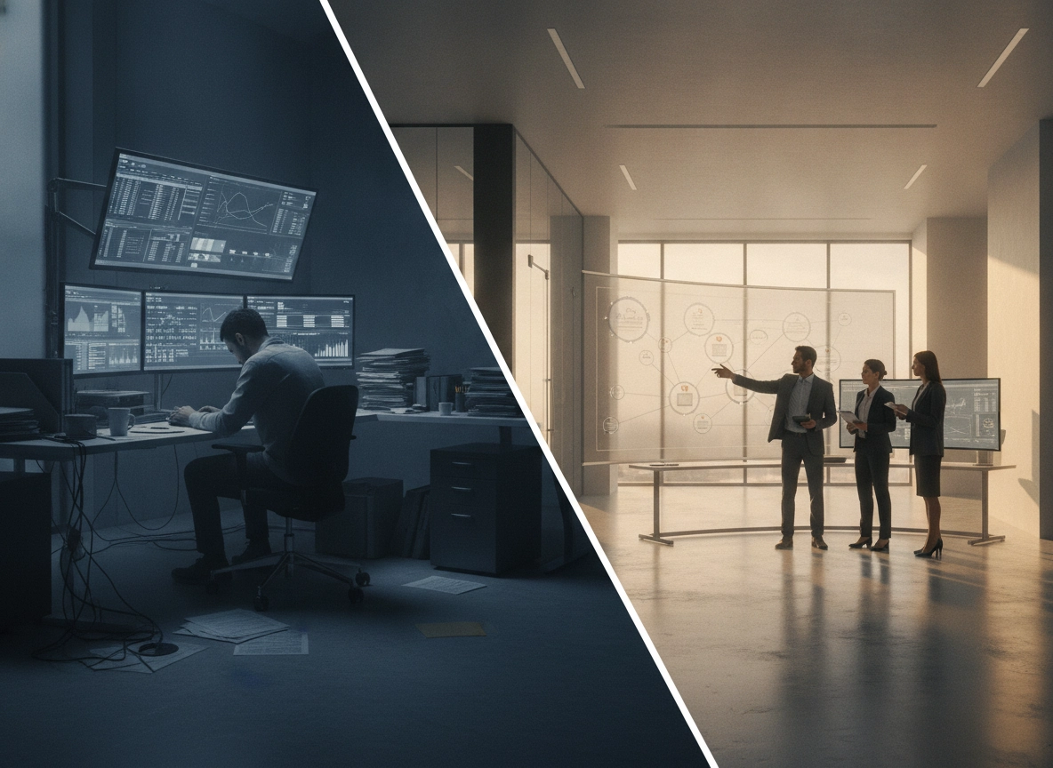 A comparison showing solo work versus a team using a professional SEO management strategy for growth.